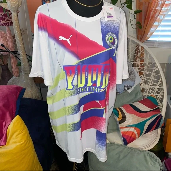 PUMA Size XXL Men's Retro White Pink Jersey - Picture 1 of 4